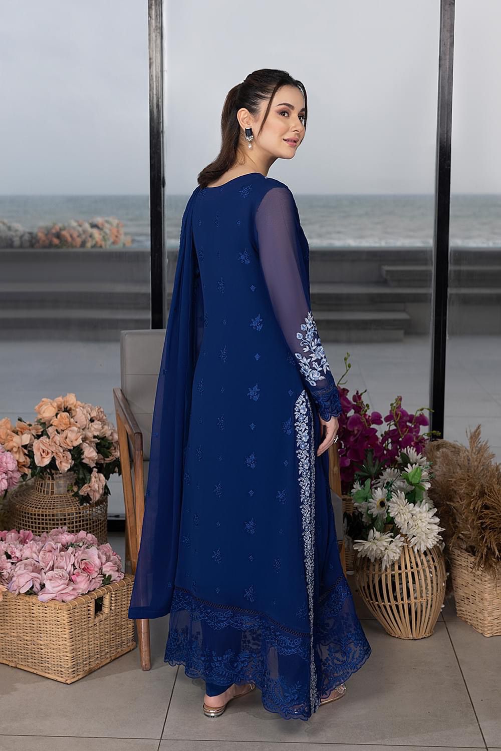 AZURE Replica-Heavy Embroidered Chiffon Suit