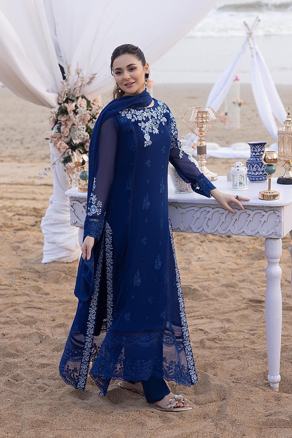 AZURE Replica-Heavy Embroidered Chiffon Suit