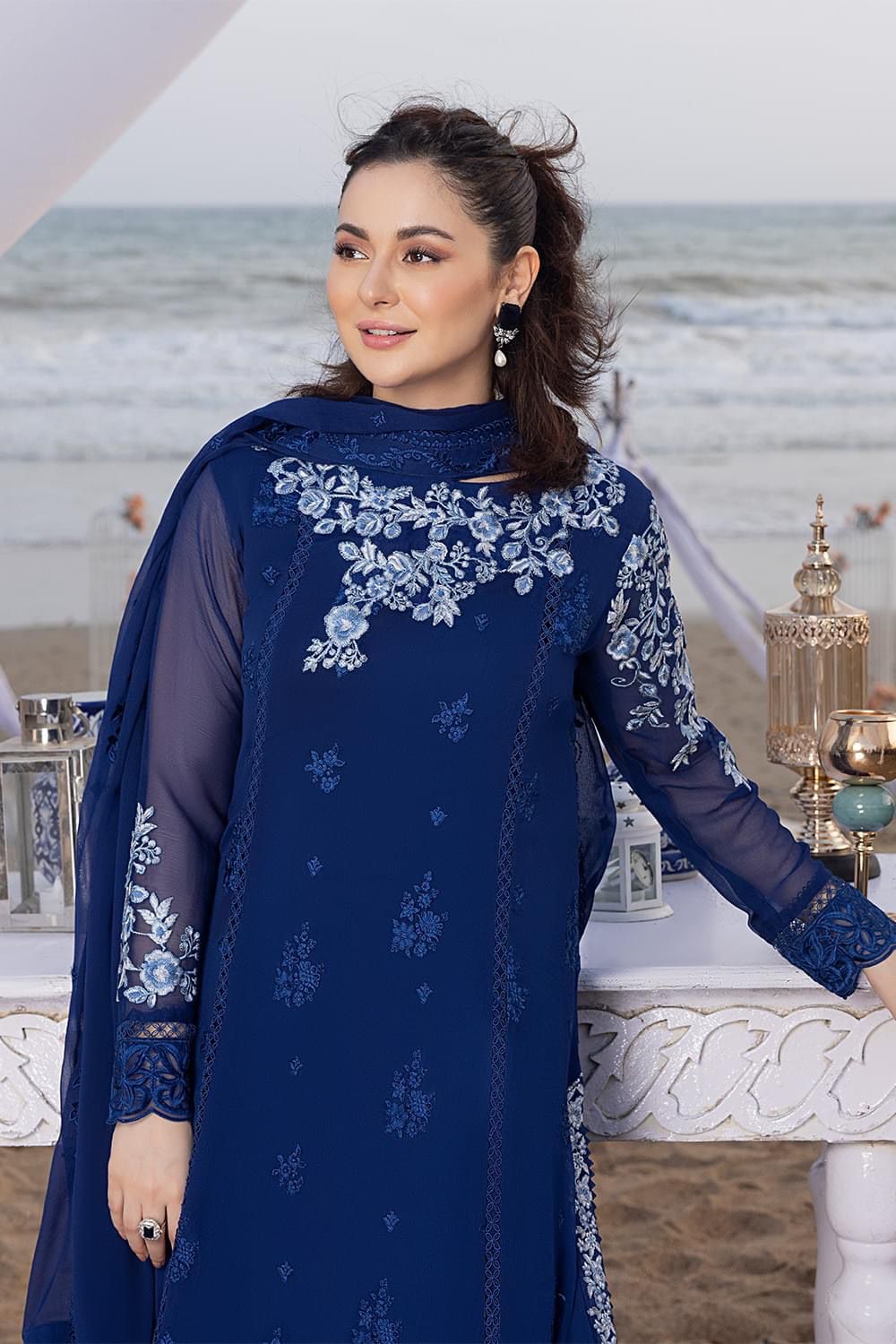 AZURE Replica-Heavy Embroidered Chiffon Suit
