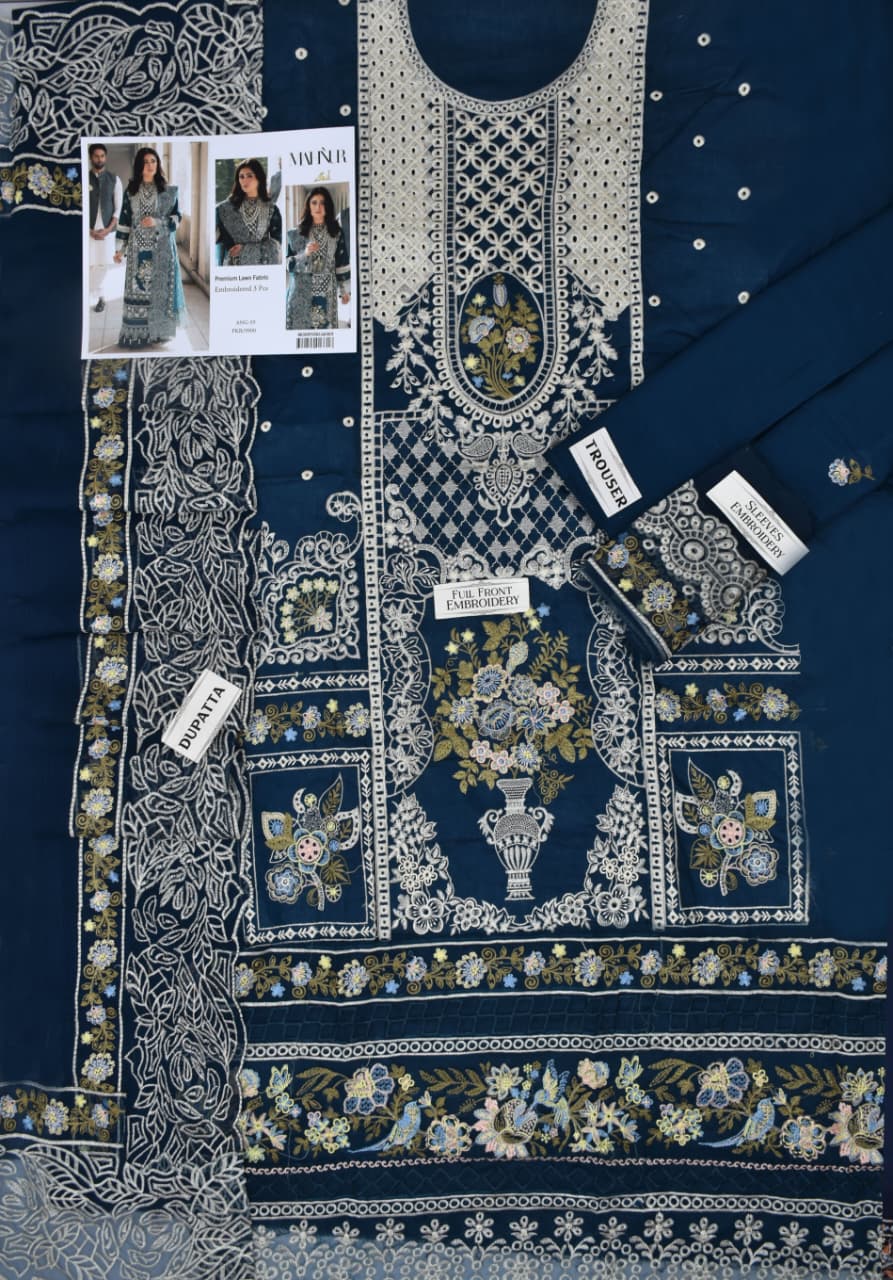 MAHNUR* embroidered lawn luxury unstitched 3pc