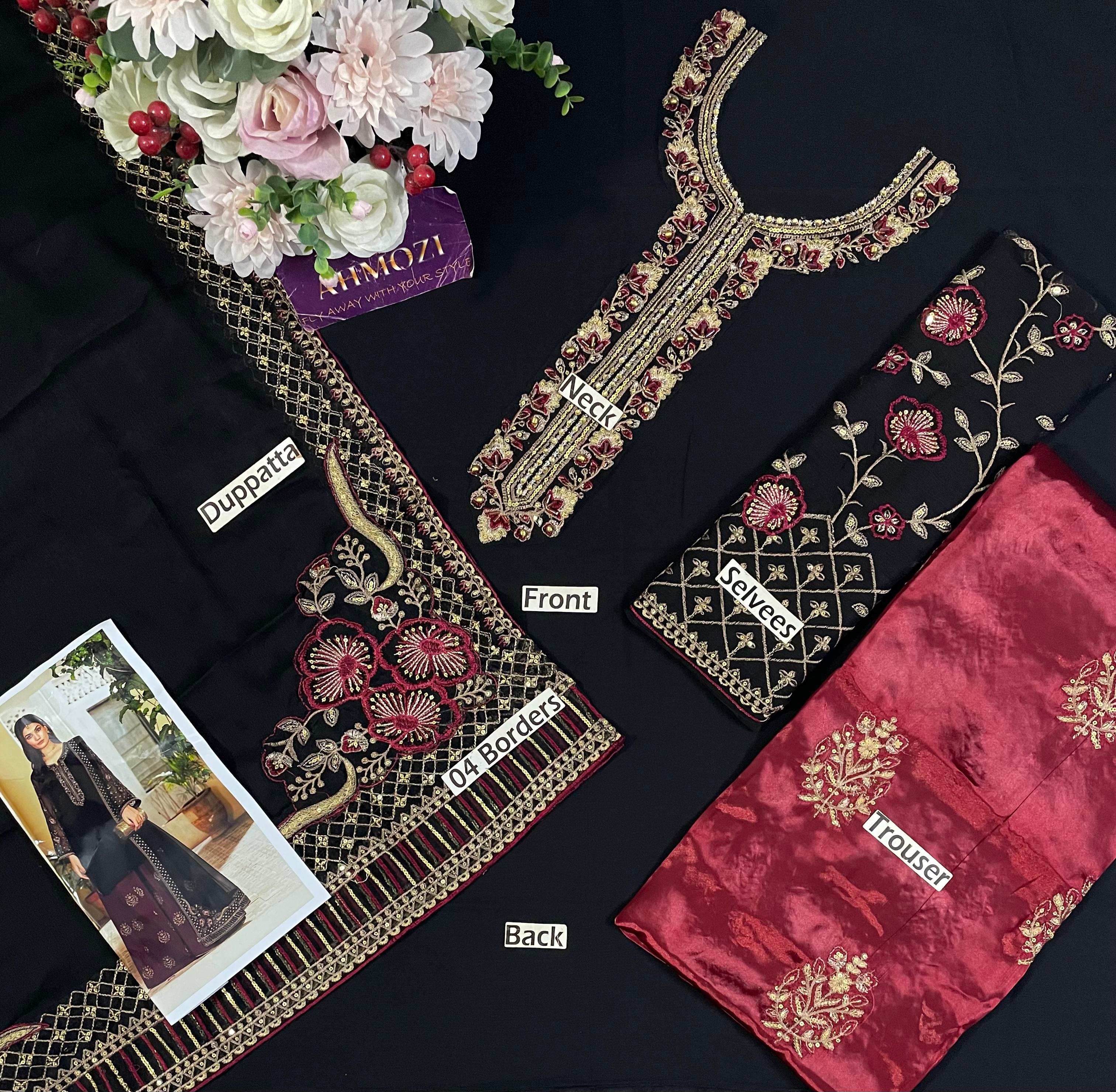 Ahmozi Presenting Iznik Chiffon Embroidered Unstitched suit