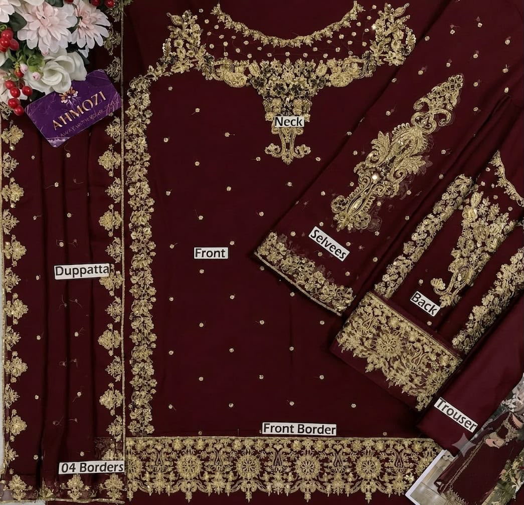 Ahmozi Presenting aneelas Chiffon Embroidered Unstitched Collection Suit