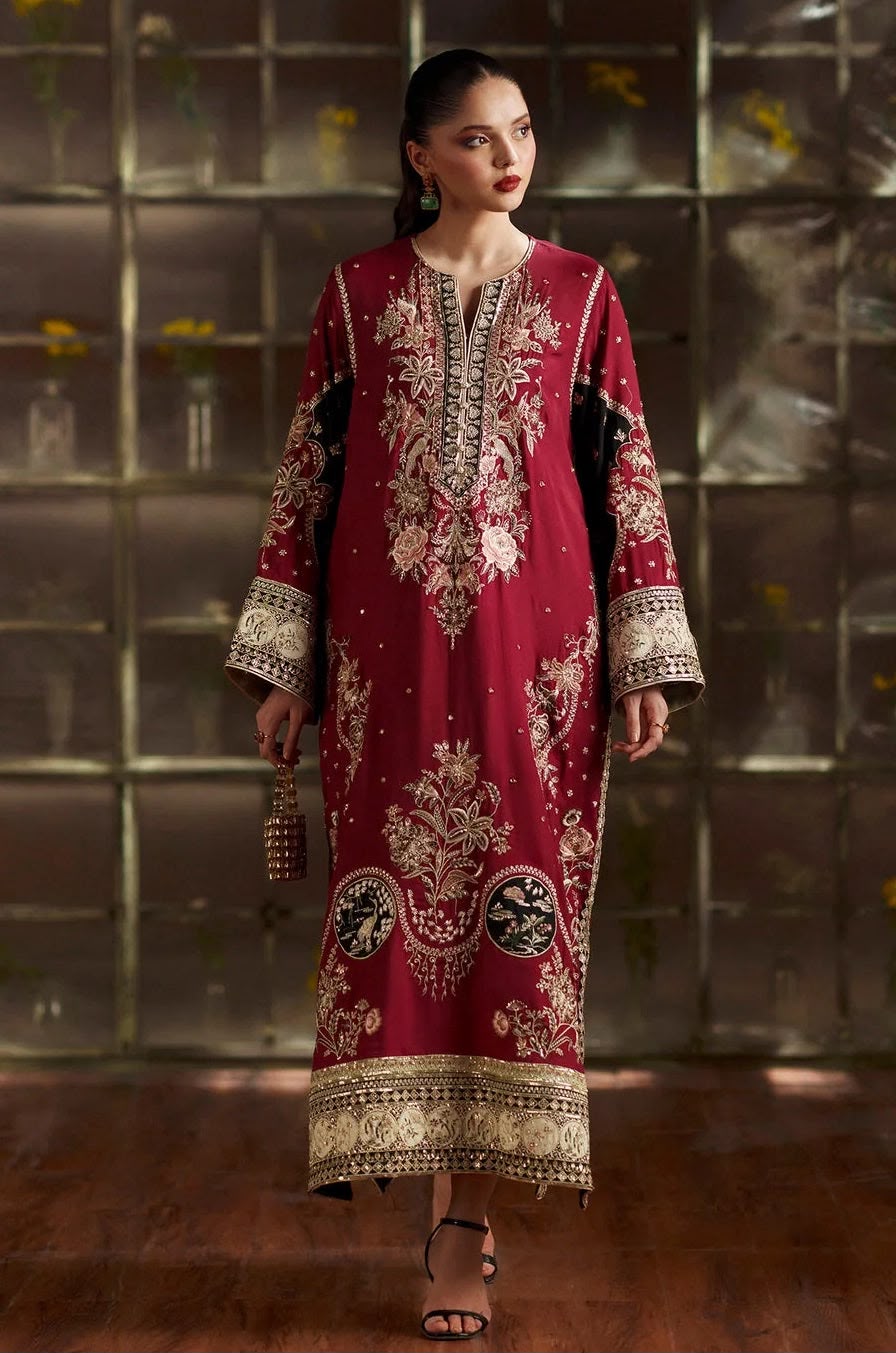 ETHNIC — RED CHERRY SILK KAFTAN 3PC