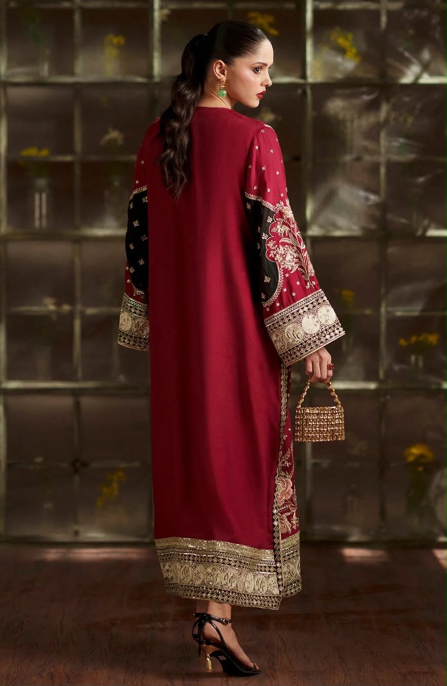 ETHNIC — RED CHERRY SILK KAFTAN 3PC