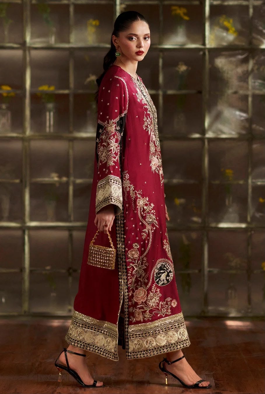 ETHNIC — RED CHERRY SILK KAFTAN 3PC