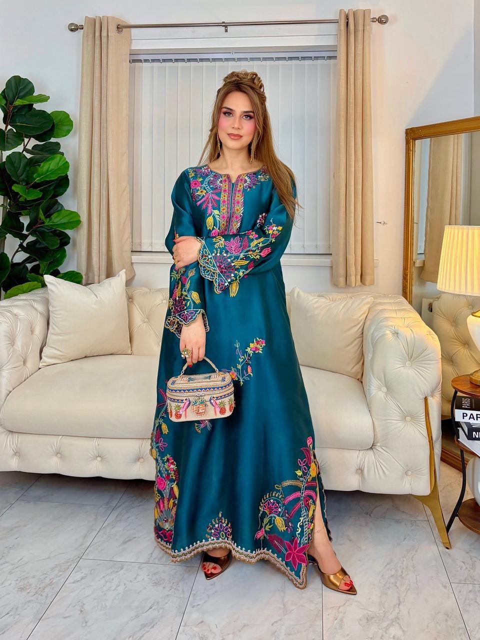 ETHNIC- 2PC UNSTITCHED SILK KAFTAN