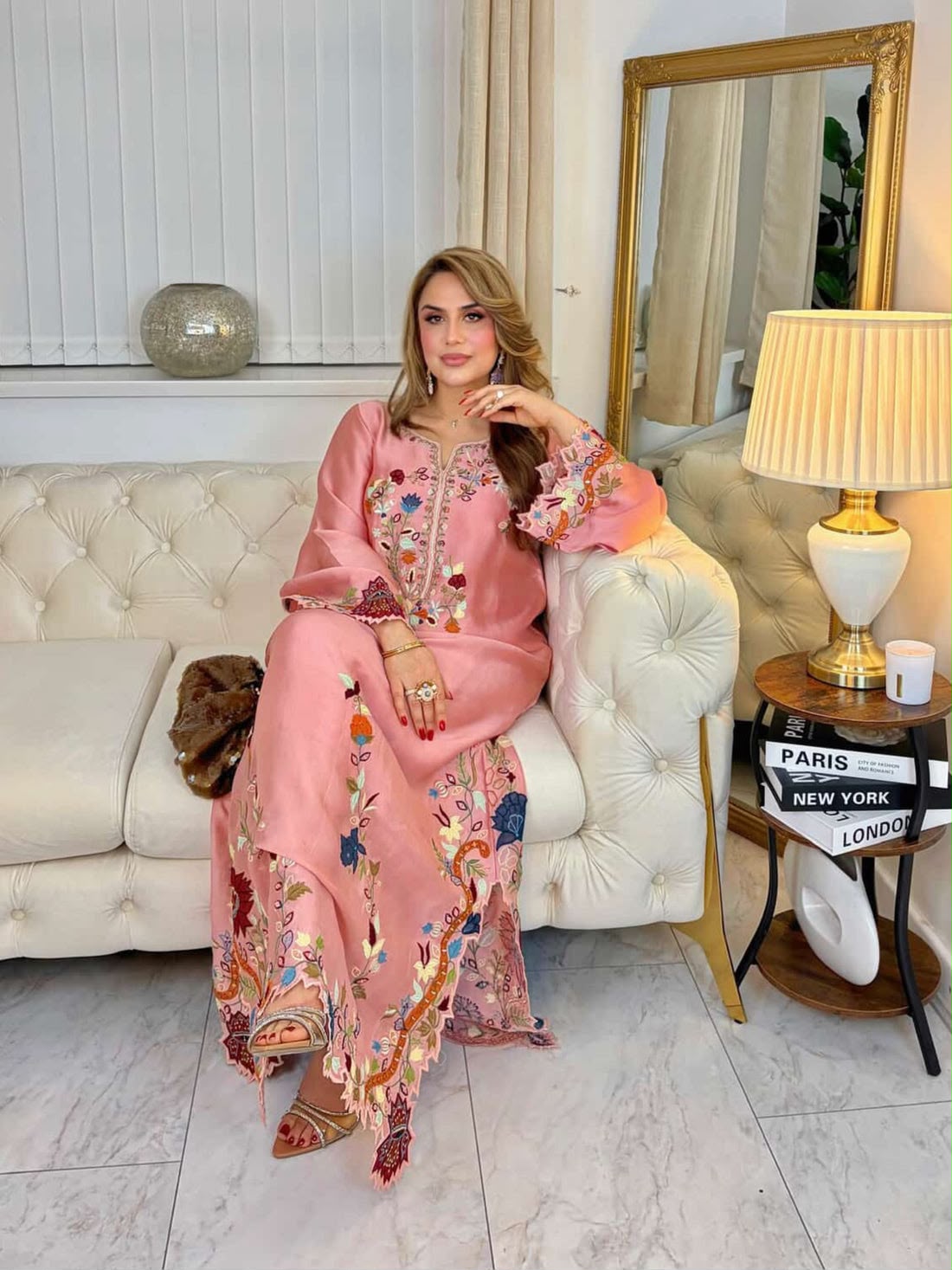 ETHNIC- 2PC UNSTITCHED SILK KAFTAN