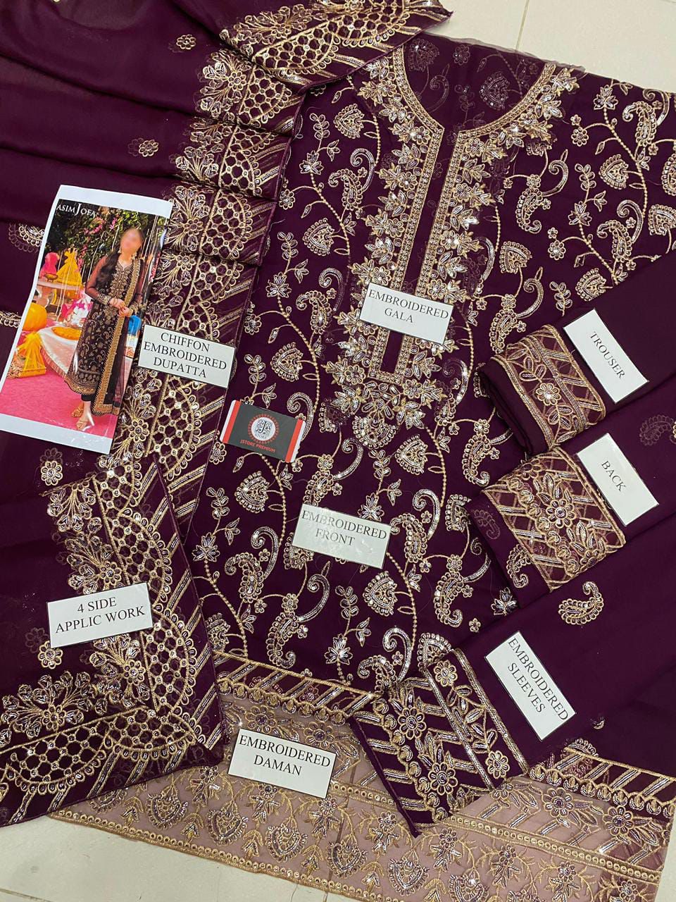 ASIM JOFA Replica Collection | Luxury Unstitched 3-Piece Chiffon Suit