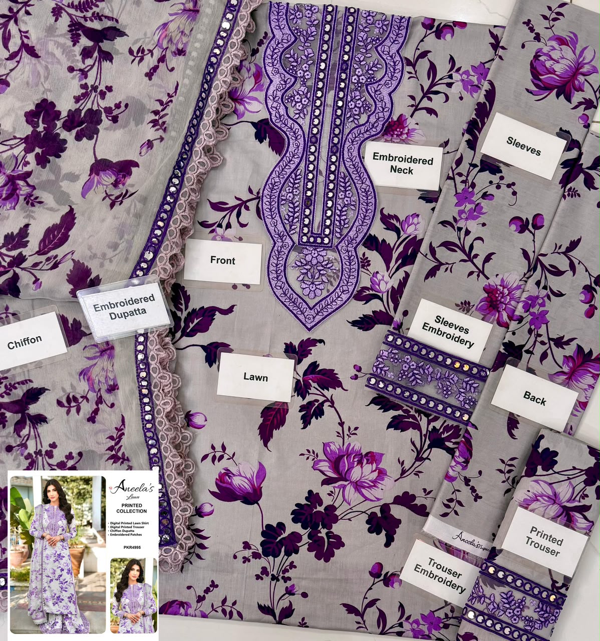 ANEELA'S 3 PIECE EMBROIDERY SUIT